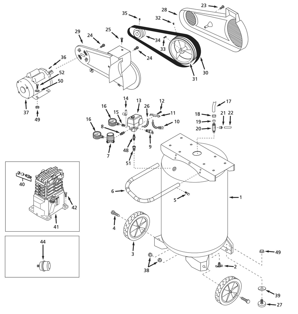 Tank Assembly Parts Diagram and Parts List for VT636701AJ  Campbell Hausfeld Compressor